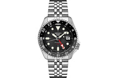 Seiko SSK001J1 Made in Japan GMT Automatic Men’s Watch – Black Dial, Stainless Steel, 24-Hour Bezel