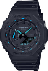 Casio G-SHOCK GA-2100-1A2 – Carbon Core Guard Analog-Digital Watch (Black & Blue Accent)