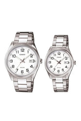 Casio Couple Watches MTP/LTP-1302D-7BVDF | Stainless Steel White Dial His & Hers Watch Set