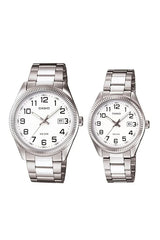 Casio Couple Watches MTP/LTP-1302D-7BVDF | Stainless Steel White Dial His & Hers Watch Set