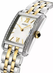 Seiko SWR093P1 Quartz Analog Women’s Watch – Two Tone Stainless Steel Rectangular Dress Watch