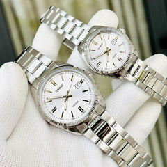 Casio Couple Watch Set MTP/LTP-1302D-7A2 – Silver Stainless Steel, White Dial