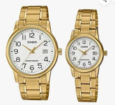 Casio MTP/LTP-V002G-7B2 Couple Watches – White Dial with Gold Tone Stainless Steel Band