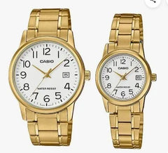 Casio MTP/LTP-V002G-7B2 Couple Watches – White Dial with Gold Tone Stainless Steel Band