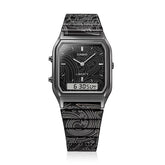 Casio AQ-230EBL-1ADR Vintage Analog-Digital Watch – Black Dial, Stainless Steel Bracelet, Dual Time Display
