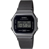 CASIO A168WEMB-1BDF Classic Digital Watch with Black Dial and Stainless Steel Band