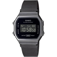 CASIO A168WEMB-1BDF Classic Digital Watch with Black Dial and Stainless Steel Band
