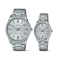 Casio MTP/LTP-V005D-7B Couple Watches – Stainless Steel White Dial Matching Set