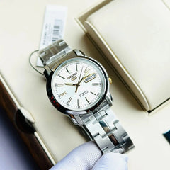 Seiko SNKL77K1 Automatic Men’s Watch – Stainless Steel, White Dial, Day-Date Display