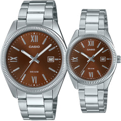 Casio MTP/LTP-1302DD-5AVDF Couple Watches – Brown Dial with Silver Stainless Steel Band