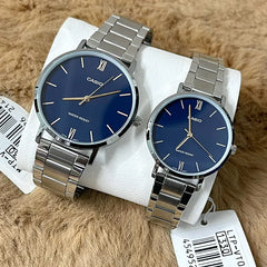 Casio Couple Watch Set MTP/LTP-VT01D-2BUDF – Silver Stainless Steel, Blue Dial