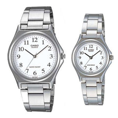 Casio MTP/LTP-1130A-7B Couple Watches – White Dial with Silver Stainless Steel Band