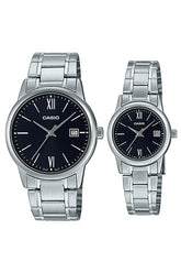 Casio MTP/LTP-V002D-1B3 Couple Watches – Stainless Steel Black Dial Matching Set