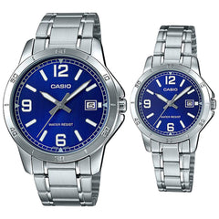 Casio MTP/LTP-V004D-2B Couple Watches – Blue Dial with Silver Stainless Steel Band