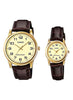 Casio MTP/LTP-V001GL-9BUDF Couple Watches – Gold Dial Leather Strap Matching Set