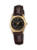 Casio MTP/LTP-V001GL-1BUDF Couple Watches – Black Dial with Gold Tone Case & Leather Strap