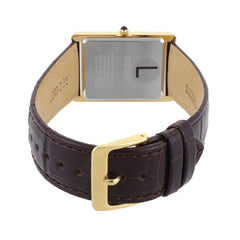 SWR106P1 Classic Gold-Tone Rectangular Watch with Black Leather Strap Men's Watch