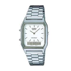 CASIO AQ-230A-7DMQ Men's Digital Watch with Analog Display, Classic Silver Stainless Steel