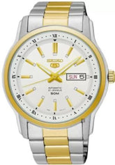 seiko 5 Automatic Men’s Watch SNKM92J1 – White Dial, Stainless Steel Bracelet, Day-Date Display