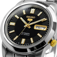 Seiko SNKK17K1 Automatic Men’s Watch – Black Dial, Stainless Steel, Day-Date