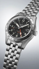 Seiko SSK023K1 GMT Automatic Watch – Black Dial, Stainless Steel, Dual Time, Hardlex Crystal