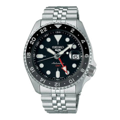 Seiko SSK001K1 GMT Automatic Watch – Black Dial, Stainless Steel, Dual Time Bezel