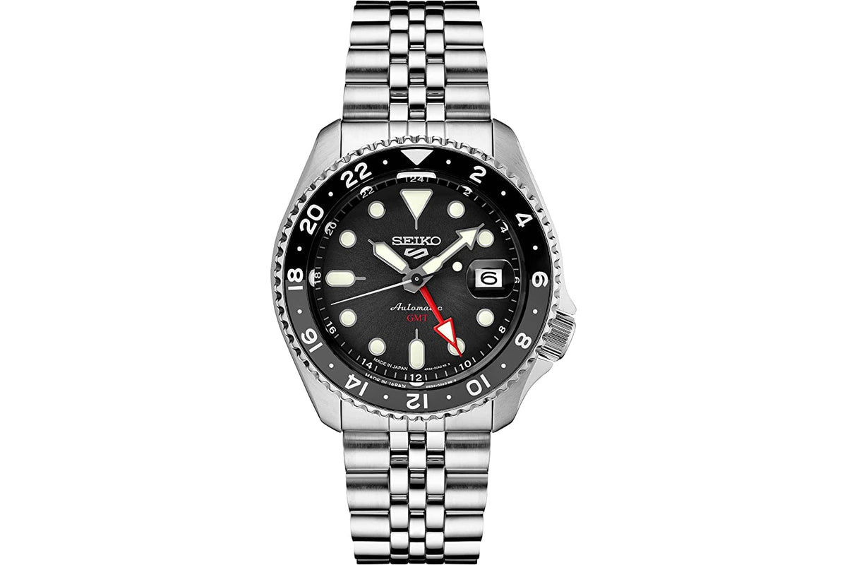 Seiko SSK001J1 Made in Japan GMT Automatic Men’s Watch – Black Dial, Stainless Steel, 24-Hour Bezel