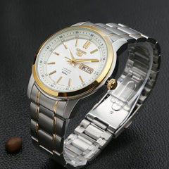 seiko 5 Automatic Men’s Watch SNKM92J1 – White Dial, Stainless Steel Bracelet, Day-Date Display