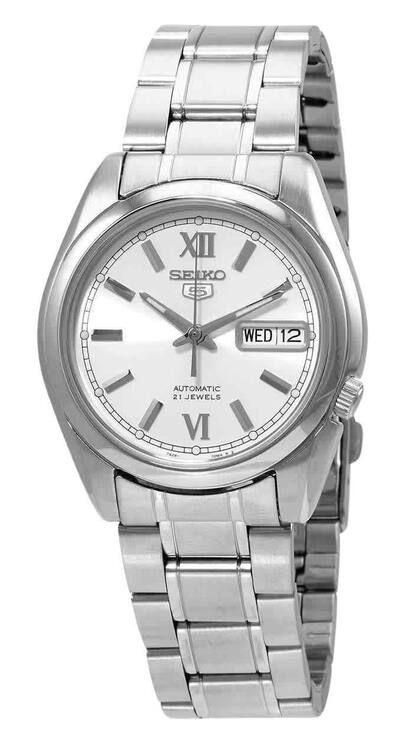 Seiko SNKL51K1 Automatic Men’s Watch – Stainless Steel, White Dial, Day-Date Display