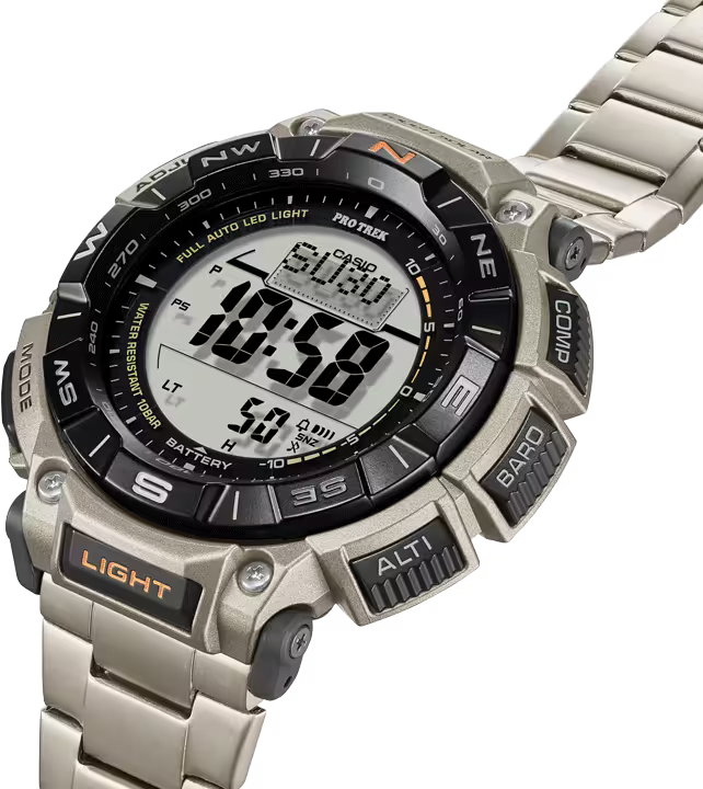 Casio Pro Trek PRG-340T-7DR – Triple Sensor, Tough Solar, Titanium Band Outdoor Watch