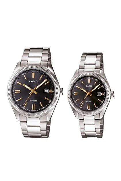 Casio Couple Watch Set MTP/LTP-1302D-1A2 – Black Dial, Stainless Steel