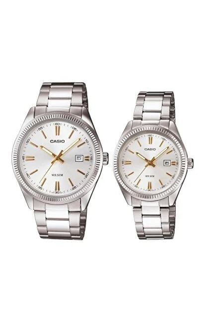 Casio Couple Watch Set MTP/LTP-1302D-7A2 – Silver Stainless Steel, White Dial