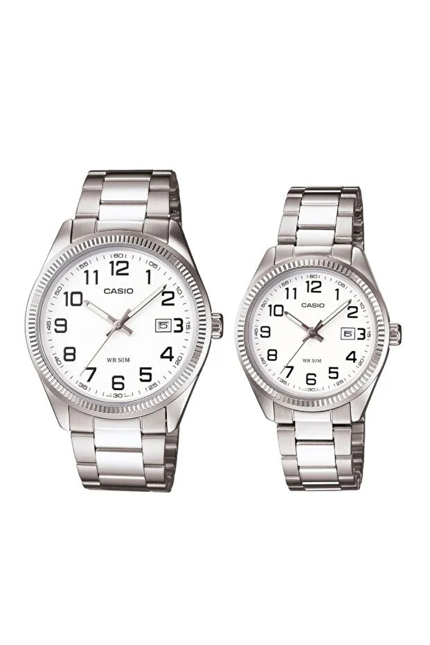 Casio Couple Watches MTP/LTP-1302D-7BVDF | Stainless Steel White Dial His & Hers Watch Set