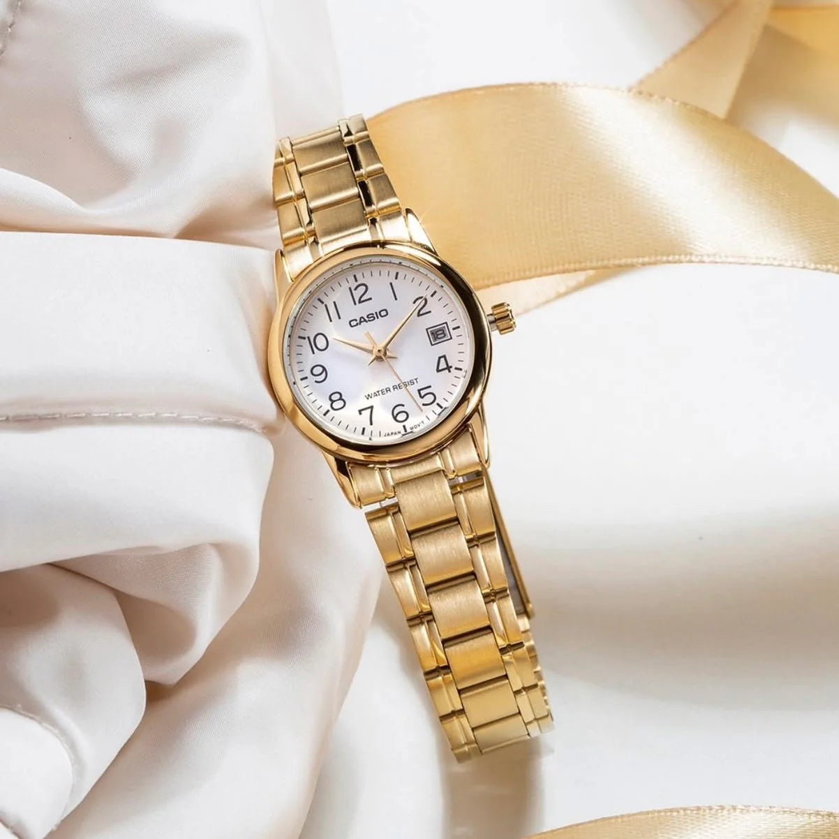 Casio MTP/LTP-V002G-7B2 Couple Watches – White Dial with Gold Tone Stainless Steel Band