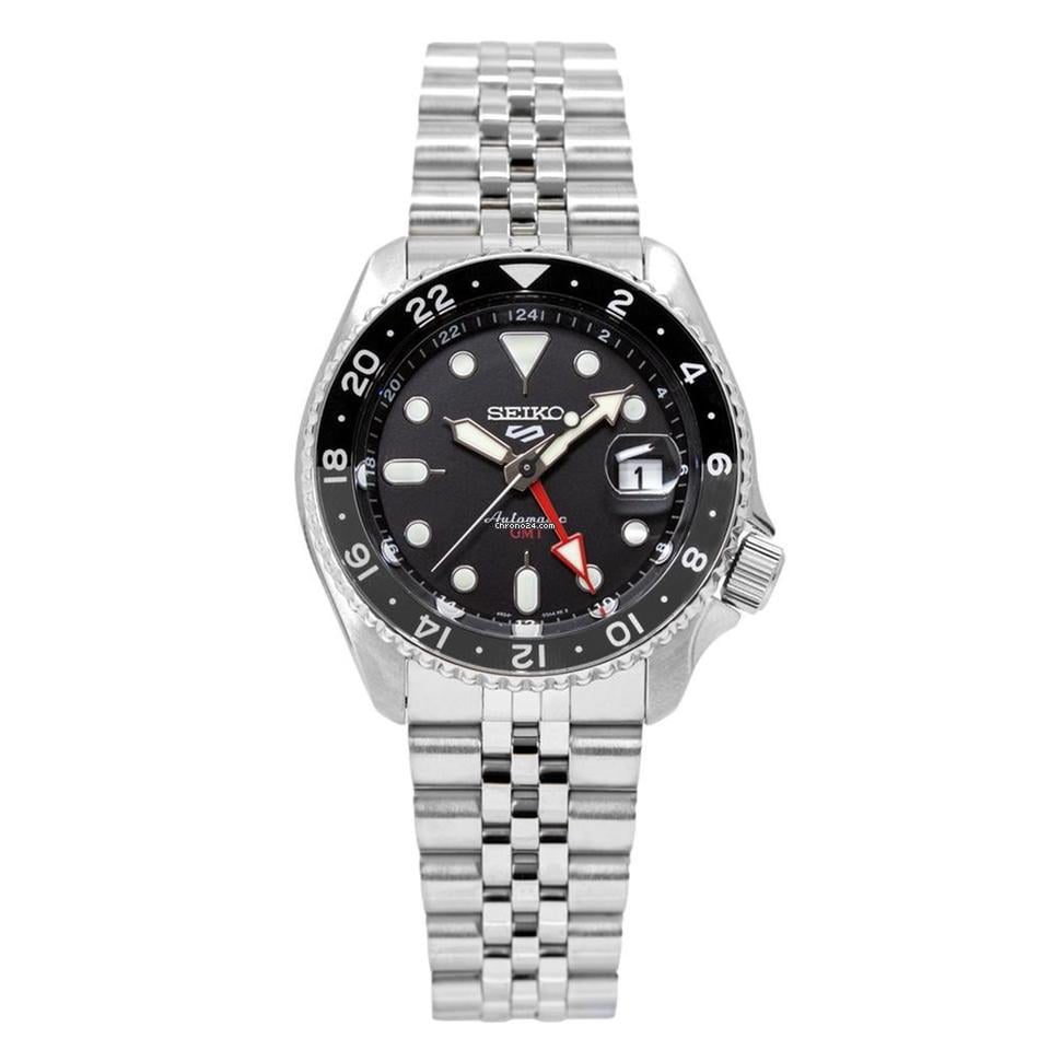 Seiko SSK001K1 GMT Automatic Watch – Black Dial, Stainless Steel, Dual Time Bezel