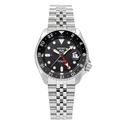 Seiko SSK001K1 GMT Automatic Watch – Black Dial, Stainless Steel, Dual Time Bezel