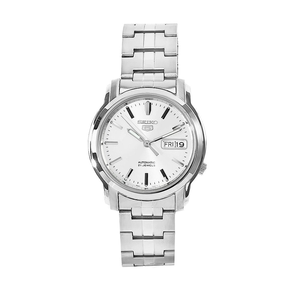 Seiko SNKK65K1 Automatic Men’s Watch – Stainless Steel, White Dial, Day-Date Display