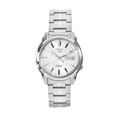 Seiko SNKK65K1 Automatic Men’s Watch – Stainless Steel, White Dial, Day-Date Display