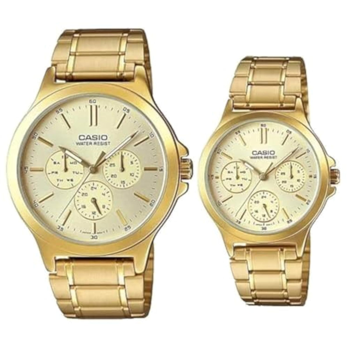 Casio MTP/LTP-V300G-9A Couple Watches – Gold Tone Stainless Steel Classic Set