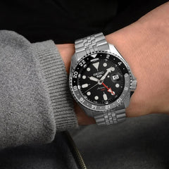 Seiko SSK001K1 GMT Automatic Watch – Black Dial, Stainless Steel, Dual Time Bezel