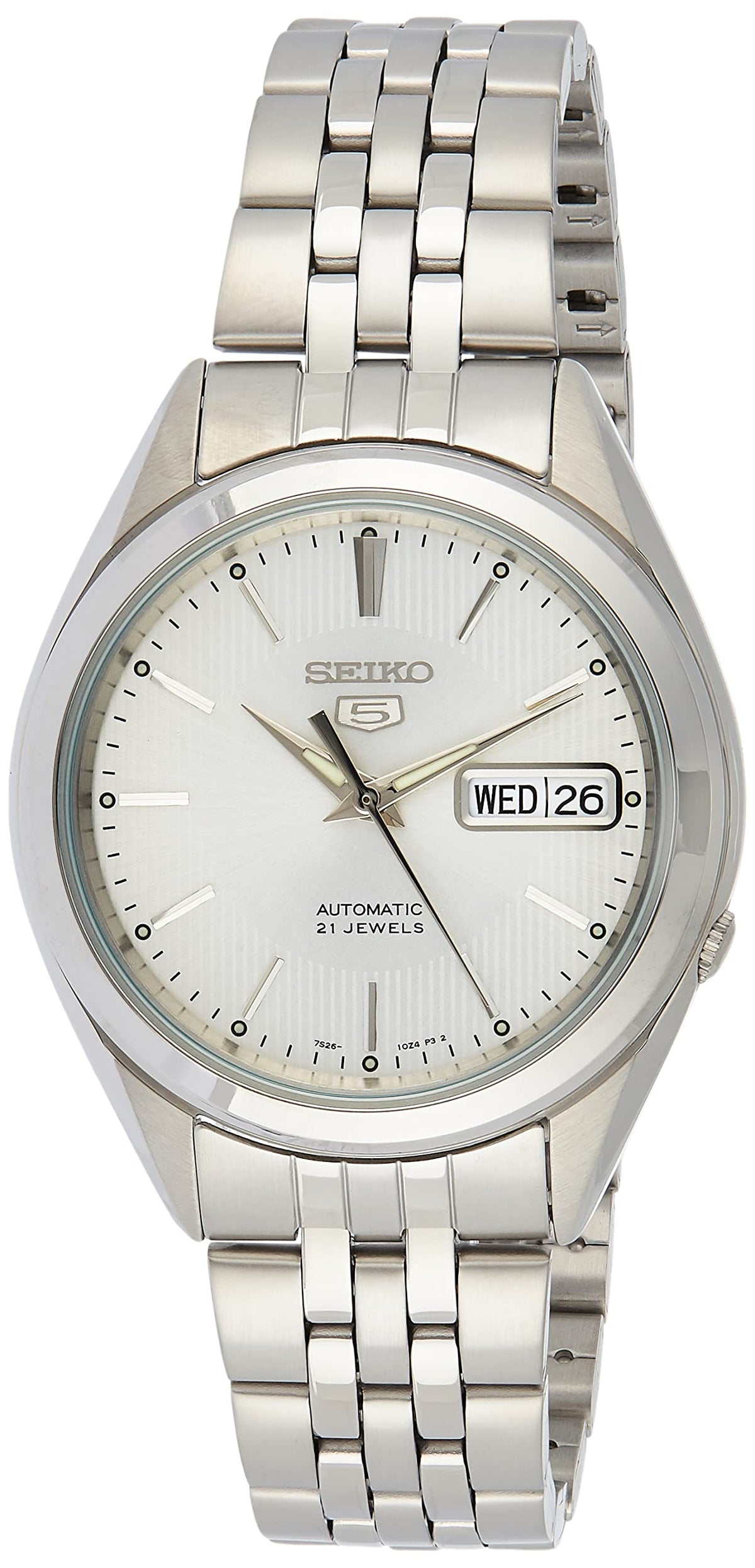 Seiko SNKL15K1 Automatic Men’s Watch – Stainless Steel, Silver Dial, Day-Date Display