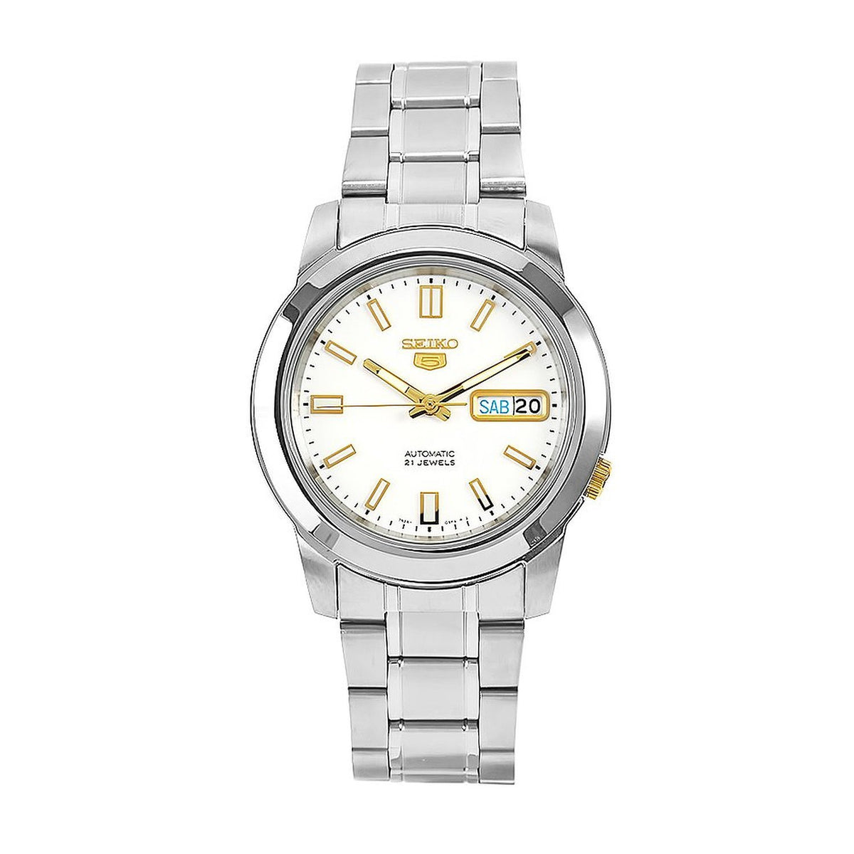 Seiko SNKK07K1 Automatic Men’s Watch – White Dial, Stainless Steel, Day-Date