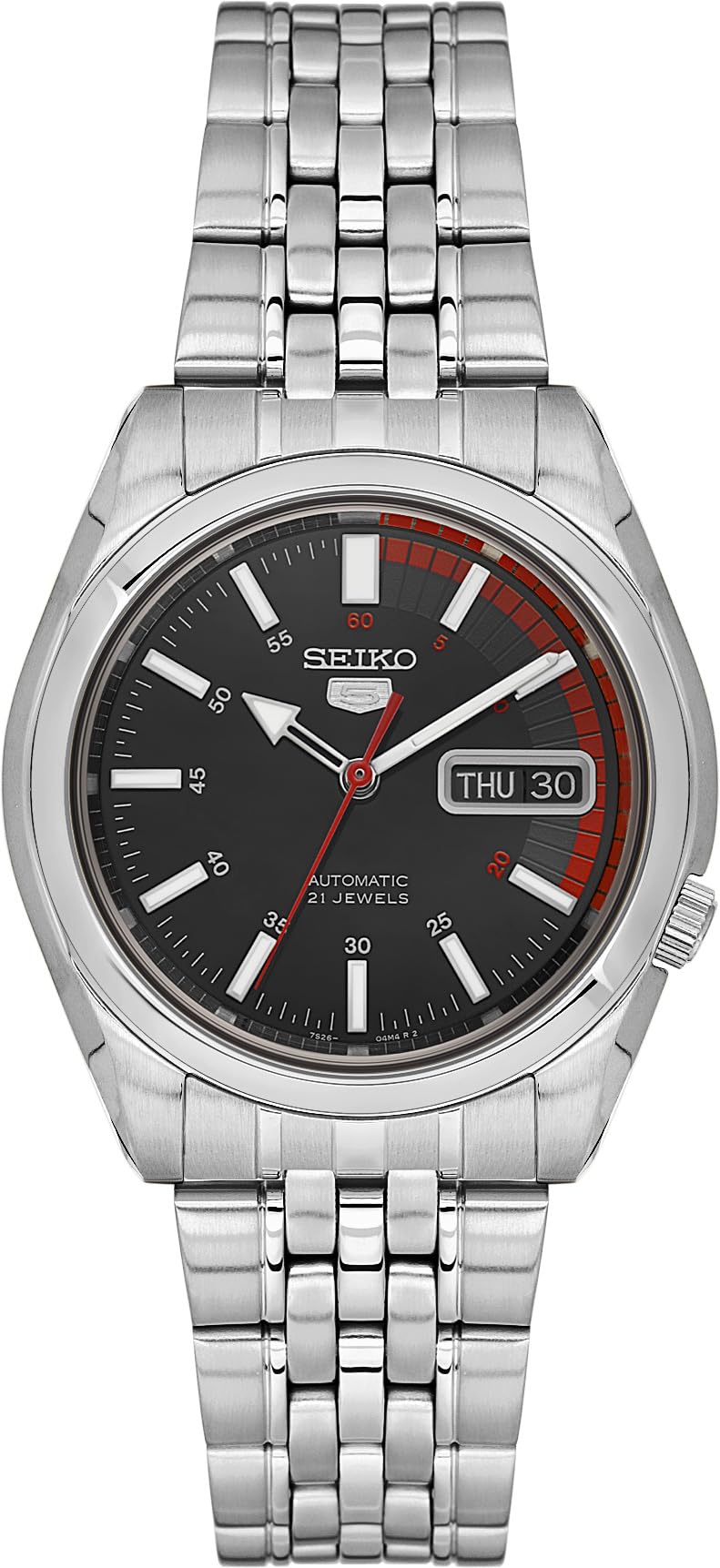 Seiko SNK375K1 Automatic Men’s Watch – Black Dial, Day-Date, Stainless Steel Bracelet