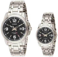 Casio MTP/LTP-1314D-1AV Couple Watches – Stainless Steel Black Dial Matching Set