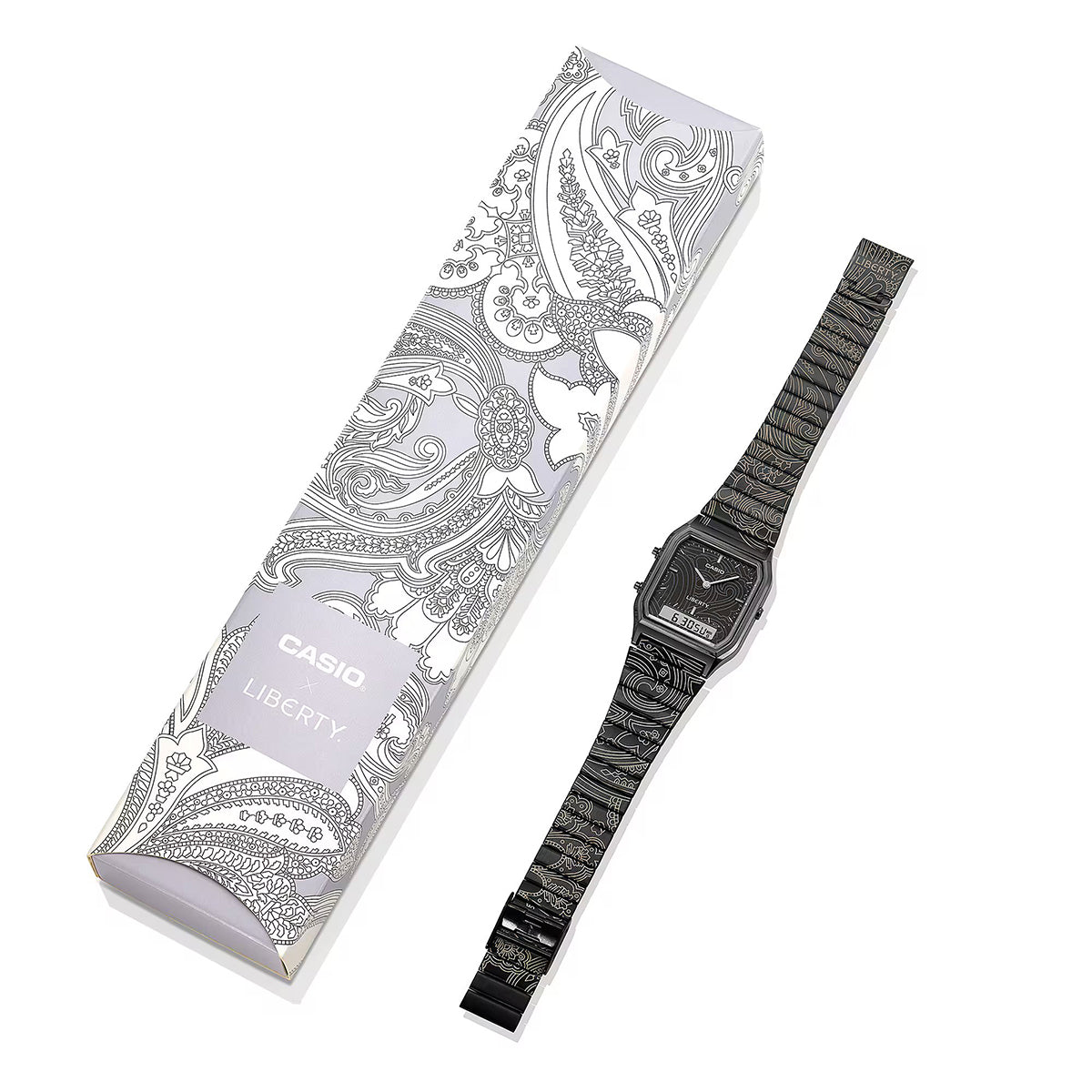 Casio AQ-230EBL-1ADR Vintage Analog-Digital Watch – Black Dial, Stainless Steel Bracelet, Dual Time Display