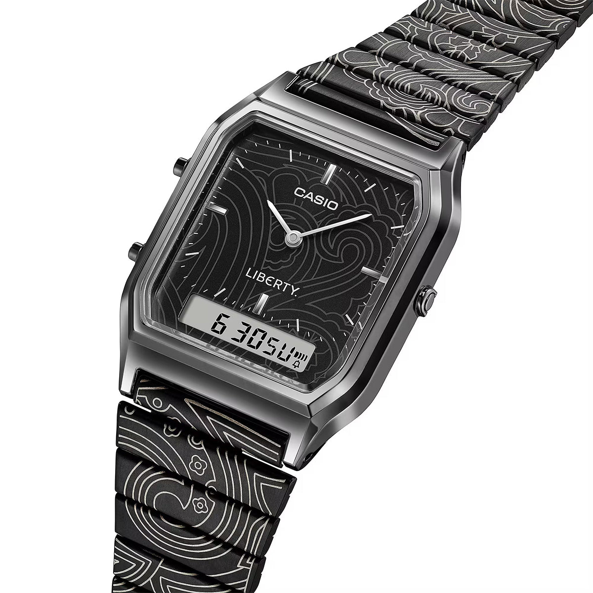 Casio AQ-230EBL-1ADR Vintage Analog-Digital Watch – Black Dial, Stainless Steel Bracelet, Dual Time Display