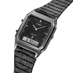Casio AQ-230EBL-1ADR Vintage Analog-Digital Watch – Black Dial, Stainless Steel Bracelet, Dual Time Display