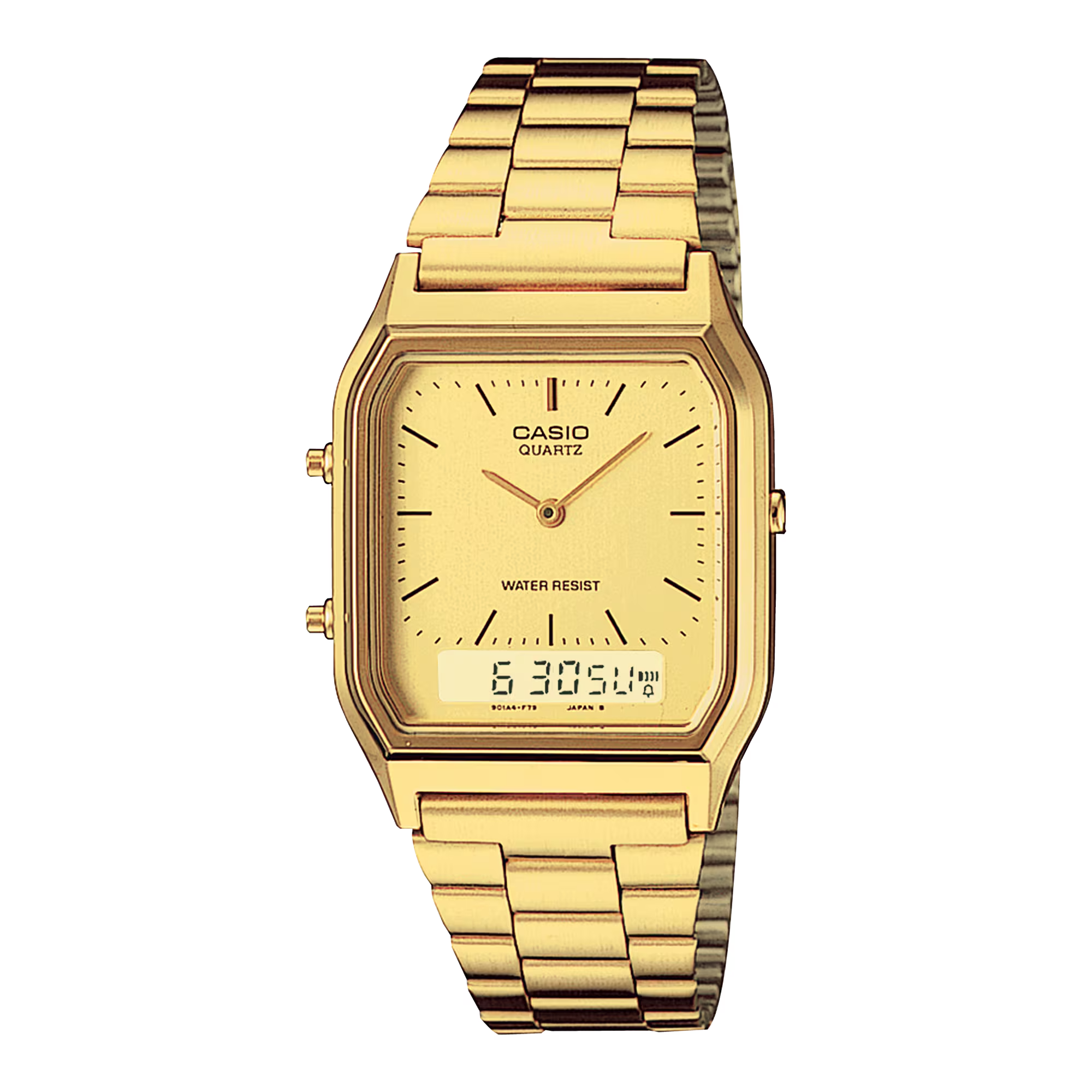 CASIO AQ-230GA-9DMQ Digital Watch with Gold Stainless Steel Band – Retro Style, LED Backlight, Water-Resistant