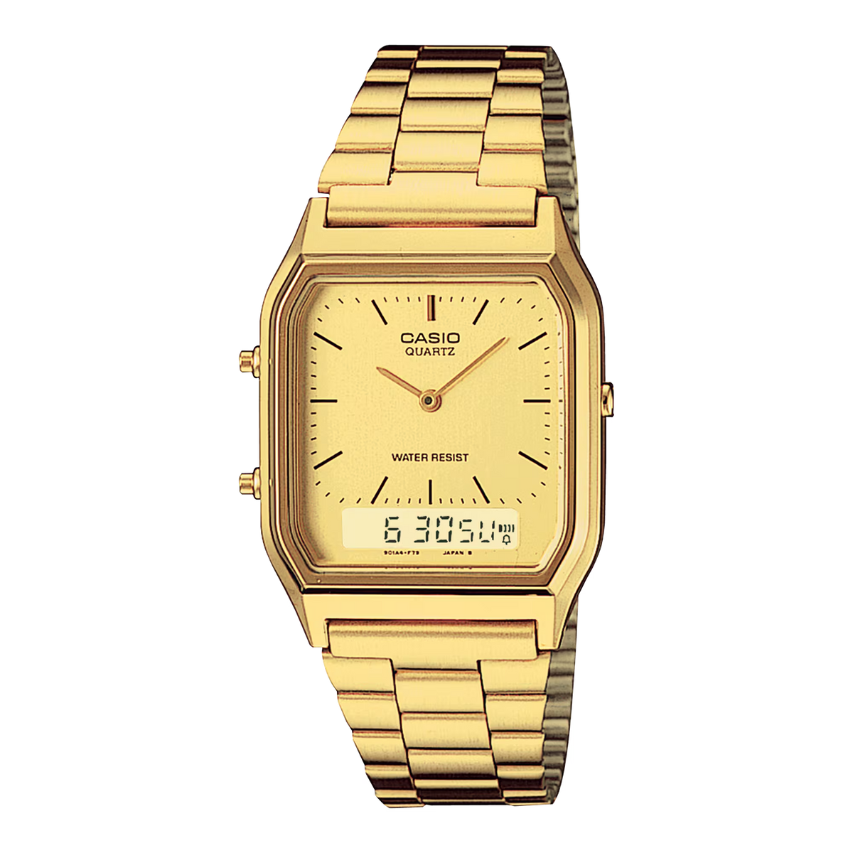 CASIO AQ-230GA-9DMQ Digital Watch with Gold Stainless Steel Band – Retro Style, LED Backlight, Water-Resistant