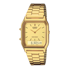 CASIO AQ-230GA-9DMQ Digital Watch with Gold Stainless Steel Band – Retro Style, LED Backlight, Water-Resistant